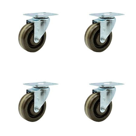 Service Caster 4'' High Temp Phenolic Wheel Swivel Top Plate Caster Set, 4PK SCC-20S415-PHRHT-TP2-4